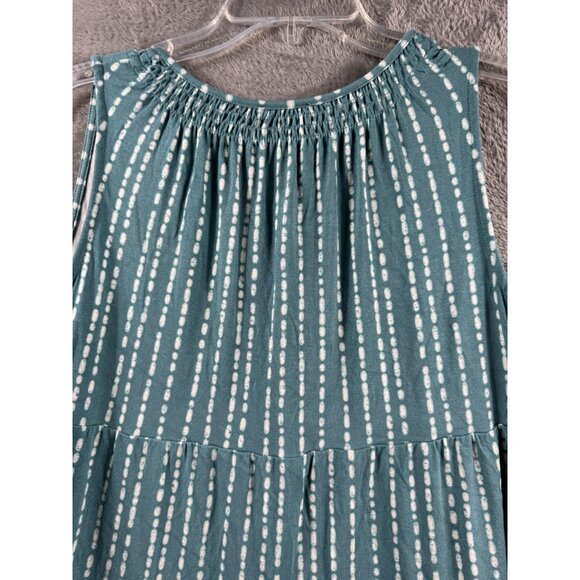 Teal Sleeveless Tiered Ruffle Top With White Dotted Stripes V-Neck By Wonderly W - Picture 8 of 8